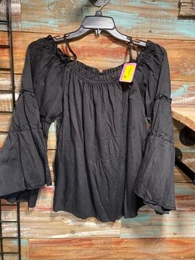 Off-Shoulder Black Peasant Blouse - Women's Top